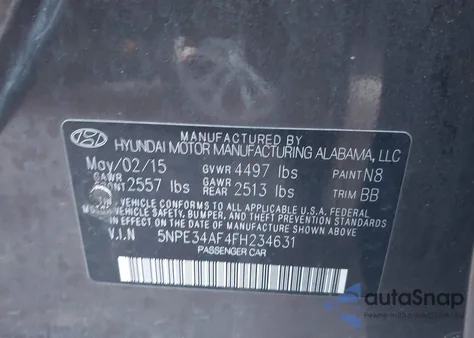 2015 Hyundai Sonata Sport z USA, uszkodzony, nr VIN 5NPE34AF4FH234631